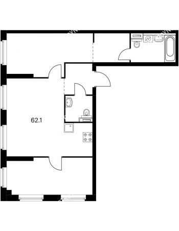 2 комнатная квартира 62,1 м² в ЖК Савин парк, дом корпус 6