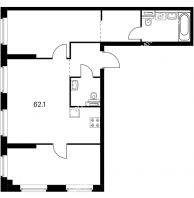 2 комнатная квартира 62,1 м² в ЖК Савин парк, дом корпус 6 - планировка