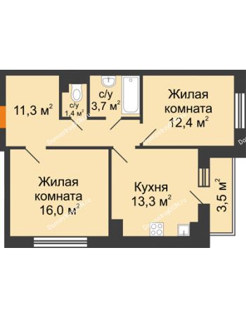 2 комнатная квартира 59,9 м² в ЖК Южный Берег, дом Литер 6