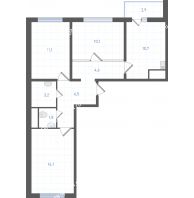 3 комнатная квартира 63,6 м² в ЖК Левенцовка парк, дом Корпус 8-12.1 - планировка