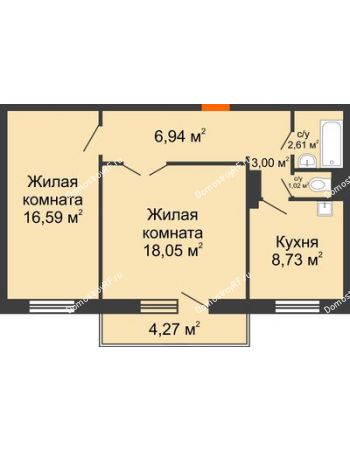 2 комнатная квартира 58,22 м² в ЖК Иннoкeнтьeвcкий, дом № 6