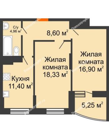 2 комнатная квартира 62,81 м² в ЖК Россинский парк, дом Литер 2