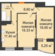 2 комнатная квартира 62,81 м² в ЖК Россинский парк, дом Литер 2 - планировка