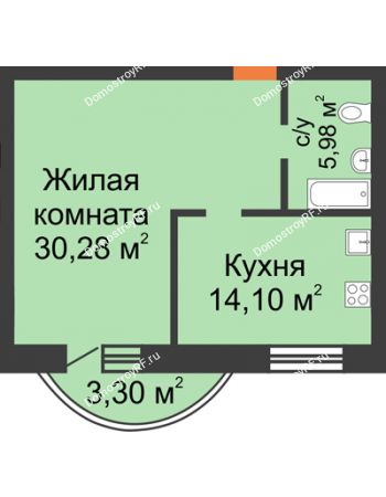1 комнатная квартира 56,03 м² - ЖК На Владимирской