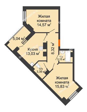 2 комнатная квартира 63,33 м² - ЖК Маршал