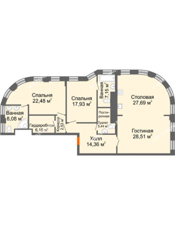 3 комнатная квартира 143,8 м² в ЖК Плотничный, дом № 1