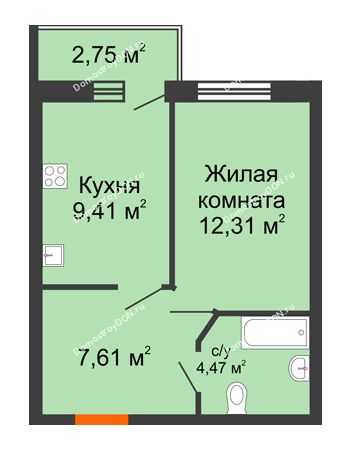 1 комнатная квартира 35,17 м² в ЖК Артемовский квартал, дом Секция 7