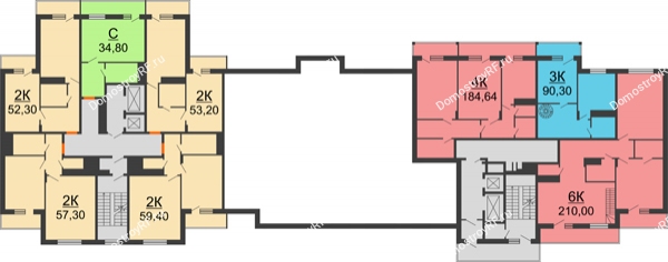 Планировка 13 этажа в доме 5 и 6 секция в ЖК Статус