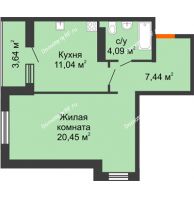 1 комнатная квартира 44,84 м², ЖК Сограт - планировка