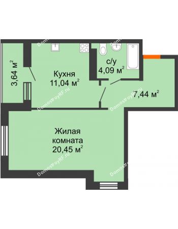 1 комнатная квартира 44,84 м² - ЖК Сограт