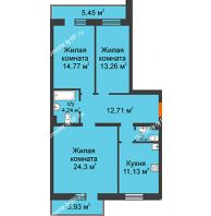 3 комнатная квартира 87,44 м² в ЖК Норма, дом № 1, блок секции №4, №5 - планировка