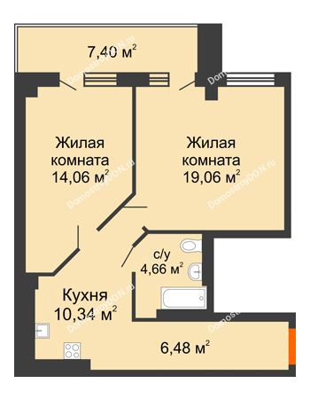 2 комнатная квартира 58,3 м² - ЖК Кристалл 2