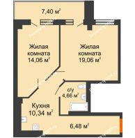 2 комнатная квартира 58,3 м², ЖК Кристалл 2 - планировка