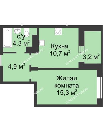 1 комнатная квартира 36,8 м² в ЖК Аквамарин, дом №8