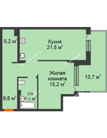 1 комнатная квартира 70,7 м² в ЖК Октябрьский, дом ГП-4