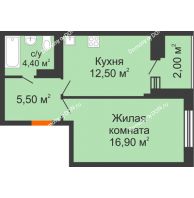 1 комнатная квартира 41 м² в ЖК Вересаево, дом Литер 16/1 - планировка