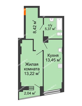 1 комнатная квартира 41,17 м² в ЖК Рубин, дом Литер 3