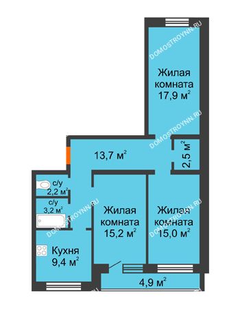 3 комнатная квартира 81,6 м² - ЖК Дом на Нижегородской