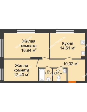 2 комнатная квартира 61,58 м² в ЖК Маленькая страна, дом № 4