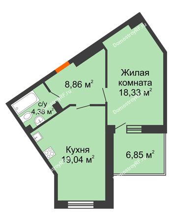 1 комнатная квартира 53,7 м² - ЖД Жизнь