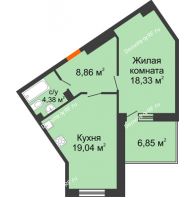 1 комнатная квартира 53,7 м², ЖД Жизнь - планировка