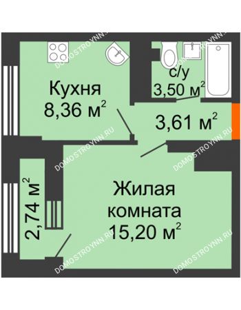 1 комнатная квартира 32,04 м² - ЖК Каскад на Сусловой