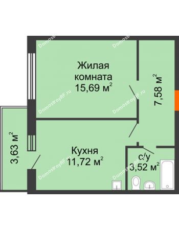 1 комнатная квартира 38,51 м² в ЖК Образцово, дом № 4