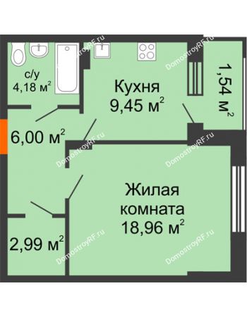 1 комнатная квартира 43,04 м² в ЖК Суворов-Сити, дом 1 очередь секция 6-13