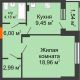 1 комнатная квартира 43,04 м² в ЖК Суворов-Сити, дом 1 очередь секция 6-13 - планировка