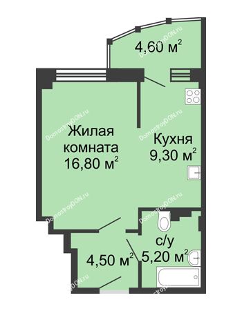 1 комнатная квартира 40,4 м² в ЖК Мега, дом № 2
