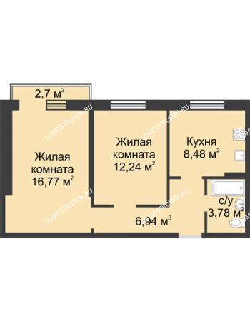 2 комнатная квартира 49 м² в ЖК Тридесятое (Экопарк Березовка), дом № 19