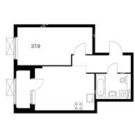 1 комнатная квартира 37,9 м² в ЖК Савин парк, дом корпус 3 - планировка