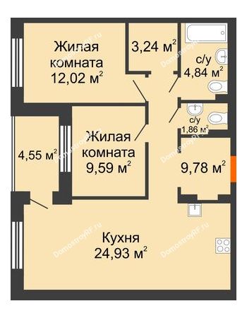 2 комнатная квартира 66,26 м² в ЖК DOK (ДОК), дом ГП-1.2