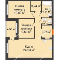 2 комнатная квартира 66,19 м² в ЖК DOK (ДОК), дом ГП-1.2 - планировка