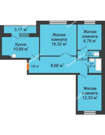 3 комнатная квартира 67,2 м² в ЖК Иннoкeнтьeвcкий, дом № 6