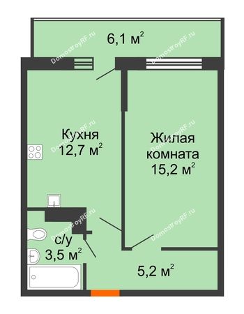 1 комнатная квартира 38,4 м² - ЖК Акварели-3