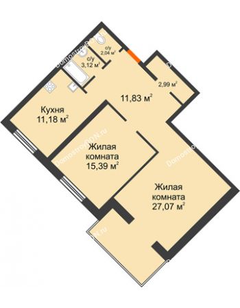 2 комнатная квартира 73,6 м² - ЖК Зеленый квартал 2