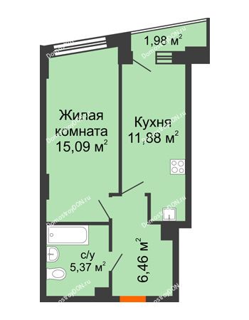 1 комнатная квартира 39,21 м² в ЖК Рубин, дом Литер 3