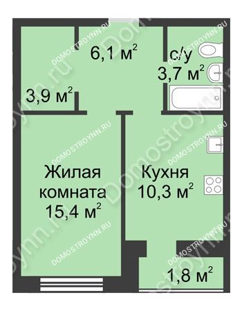 1 комнатная квартира 41,2 м² - ЖК Дом на Иванова