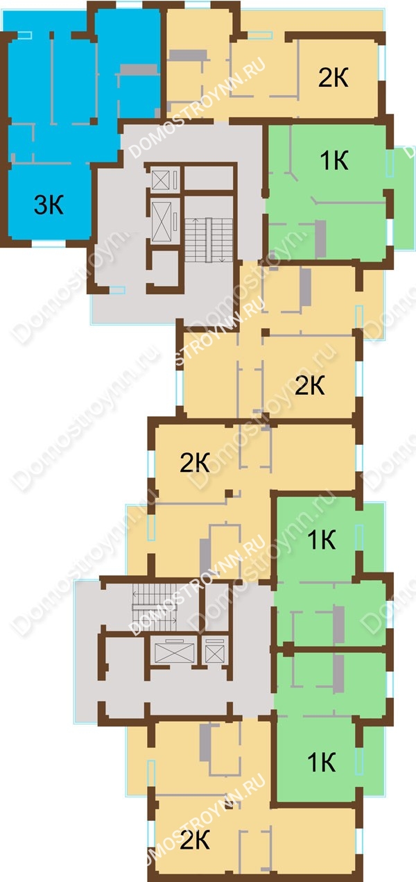 Планировка 2 этажа в доме № 14 в ЖК На Победной