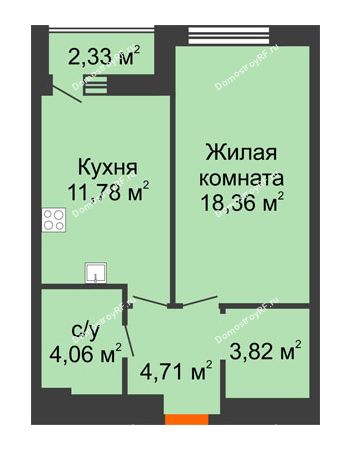 1 комнатная квартира 43,9 м² в ЖК Россия. Пять Столиц, дом № 4