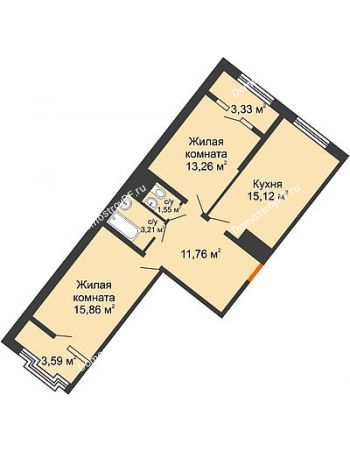 2 комнатная квартира 64,23 м² - ЖК Сердце