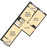 2 комнатная квартира 64,23 м² в ЖК Сердце, дом № 1 - планировка