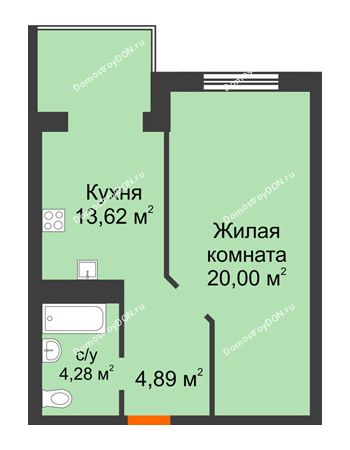 1 комнатная квартира 42,79 м² - ЖК Зеленый квартал 2