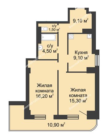2 комнатная квартира 61,1 м² - ЖК 8 марта