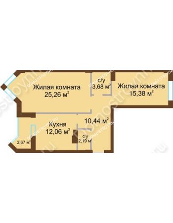 2 комнатная квартира 70,7 м² - ЖК Грани