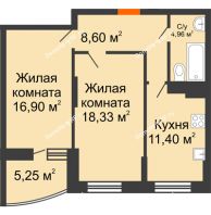 2 комнатная квартира 62,81 м² в ЖК Россинский парк, дом Литер 1 - планировка