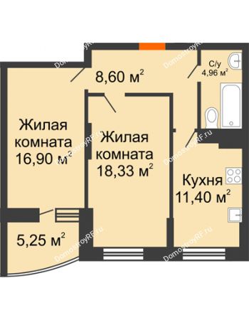 2 комнатная квартира 62,81 м² в ЖК Россинский парк, дом Литер 1