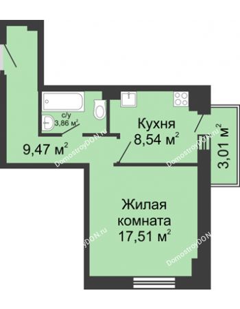 1 комнатная квартира 40,28 м² в ЖК Северные высотки, дом № 2